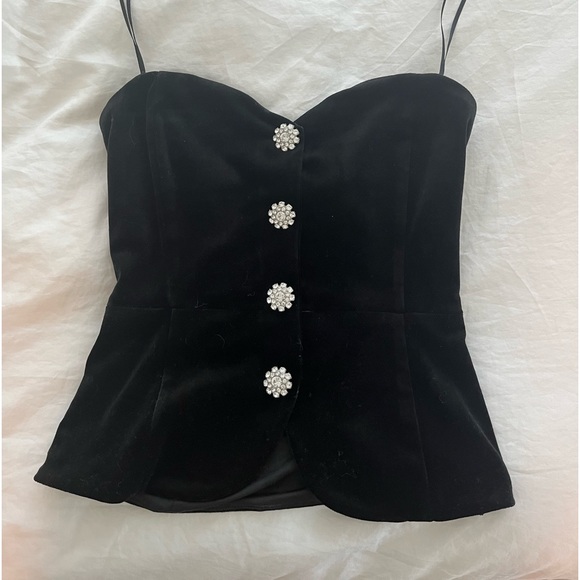 Jewel Button Velvet Bustier Sz XXS - Picture 2 of 2